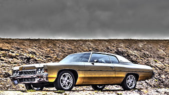 Gold Classic Chevrolet Impala on Grassy Hill