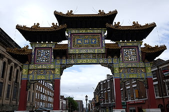 Colorful Chinatown Gate Archway in Urban Street