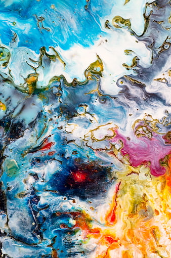 Abstract Fluid Art with Blue, Pink, and Gold Swirls