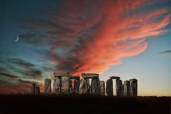 Stonehenge Silhouette Against Dramatic Sunset Sky