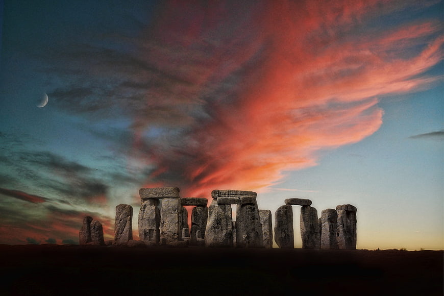 Stonehenge Silhouette Against Dramatic Sunset Sky