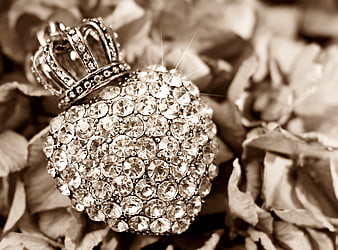 Vintage Rhinestone Heart with Crown on Dried Flowers