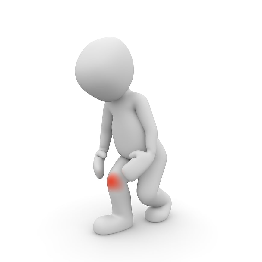 3D Man Holding Knee in Pain on White Background