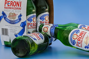Peroni Nastro Azzurro Green Beer Bottles And Packaging