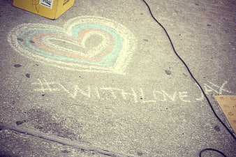 Chalk Heart Drawing on Concrete Sidewalk with Text