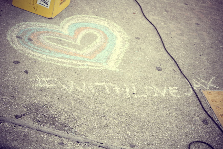 Chalk Heart Drawing on Concrete Sidewalk with Text