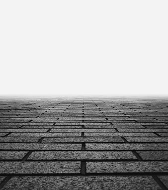 Minimalist Black and White Stone Pavement with Foggy Horizon