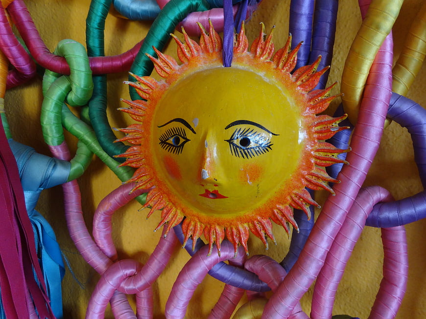 Colorful Handcrafted Sun Mask with Ribbon Chains