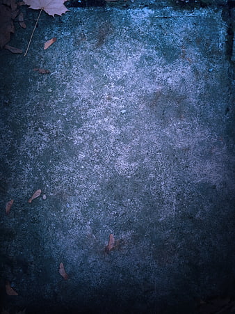 Dark Blue Textured Concrete Background with Autumn Leaves