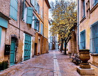 Quiet Cobblestone Street in Manosque, Provence, France