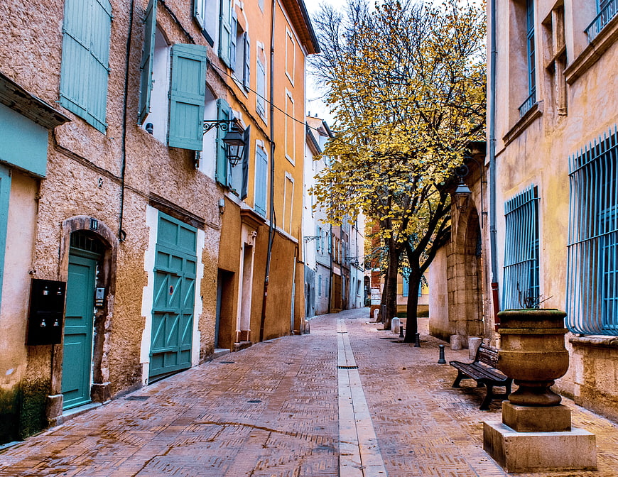Quiet Cobblestone Street in Manosque, Provence, France