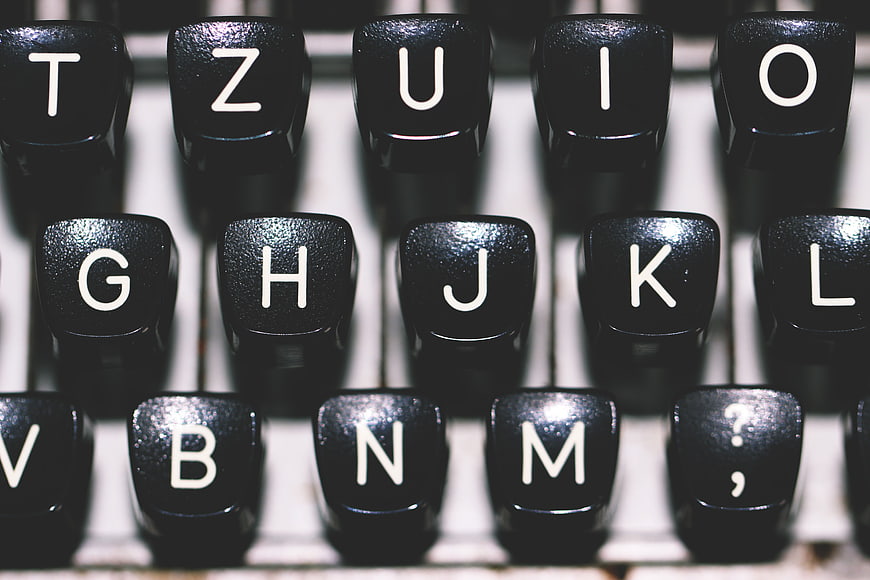 Close-up of vintage typewriter keys with shallow depth of field