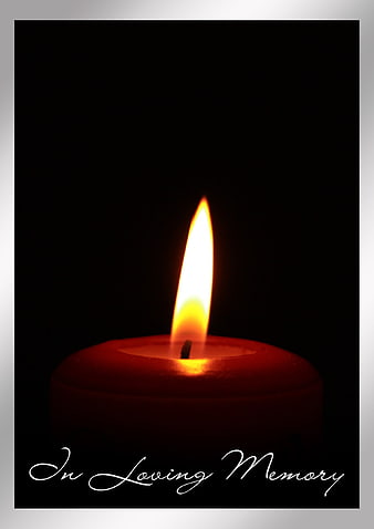 Red Candle Flame In Loving Memory Text On Black Background