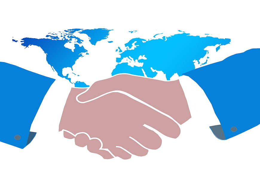 Global Business Handshake Illustration with World Map