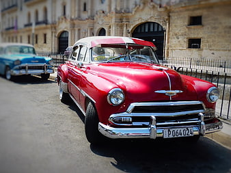 Classic Red Vintage Car Parked on Havana Street
