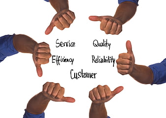 Customer Service Concept With Thumbs Up And Down Gestures