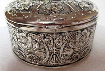 Antique Silver Floral Embossed Round Box