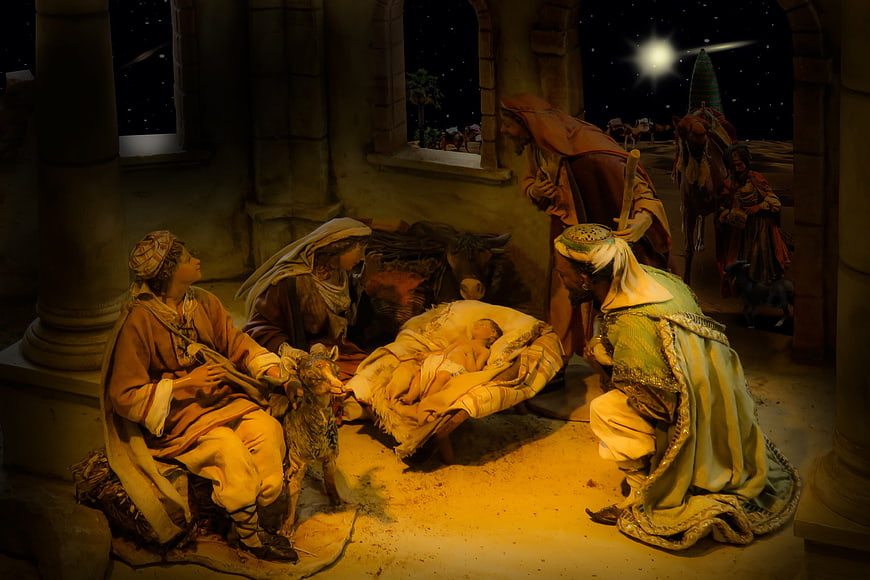 Traditional Nativity Scene with Holy Family and Three Wise Men