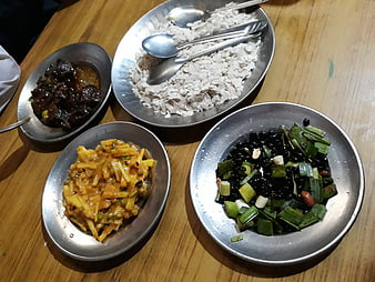 Traditional Nepali Thali Meal on Metal Plates