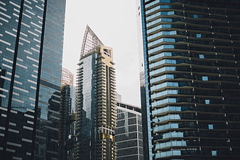 Modern Skyscrapers and Glass Architecture in Urban Cityscape
