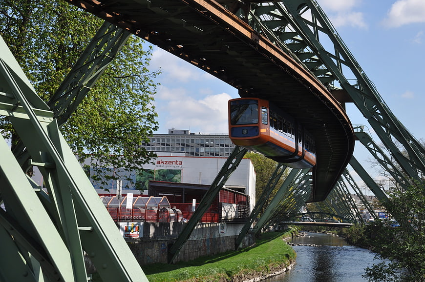 Wuppertal Suspension Railway on Green Steel Bridge