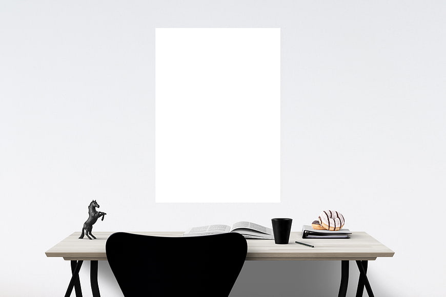 Minimalist Desk with Blank Poster Mockup and Decor