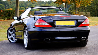 Rear view of black Mercedes-Benz SL 350 convertible