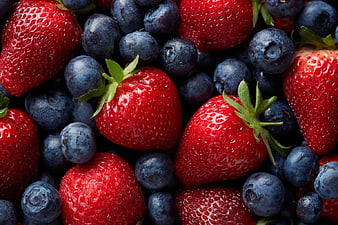 Fresh Strawberries and Blueberries Close-Up Food Photography