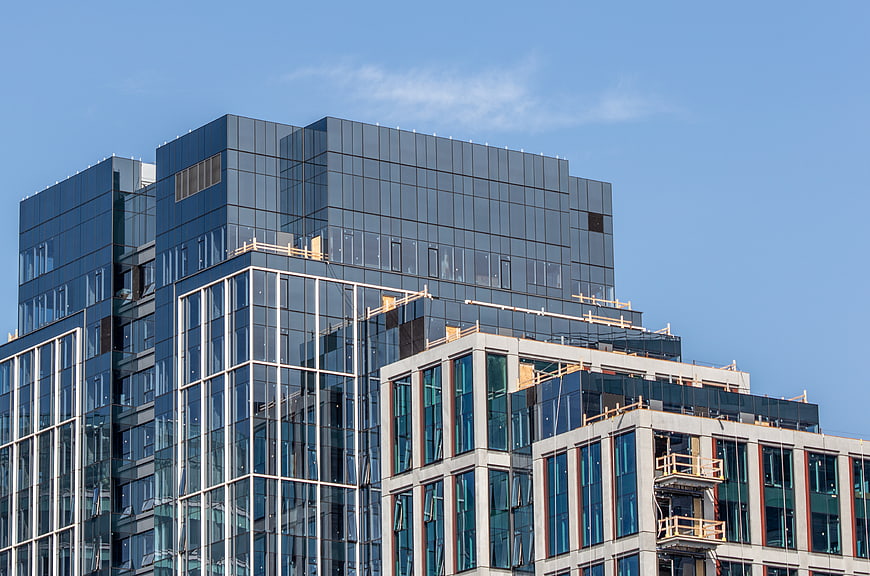 Modern Glass Office Building Under Construction