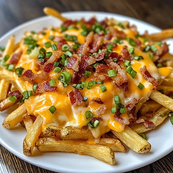 Loaded Fries with Melted Cheese, Bacon, and Green Onions