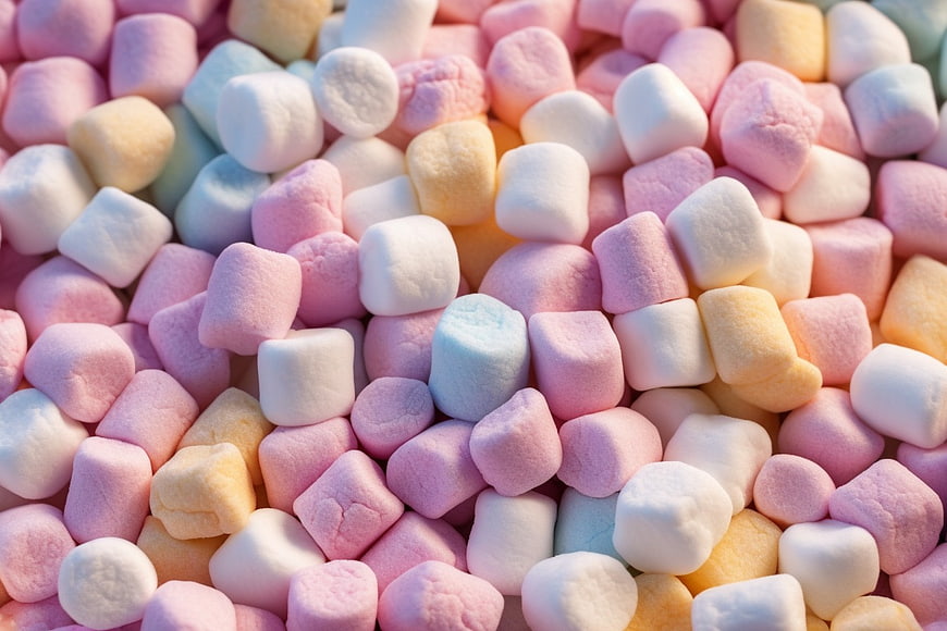 Close-Up of Colorful Pastel Mini Marshmallows
