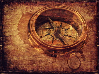 Vintage Compass Overlaid on Antique Map of United States