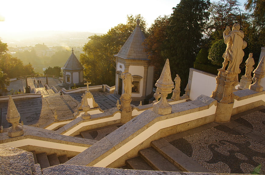 Bom Jesus Sanctuary Staircase and Chapels in Braga, Portugal at Sunset