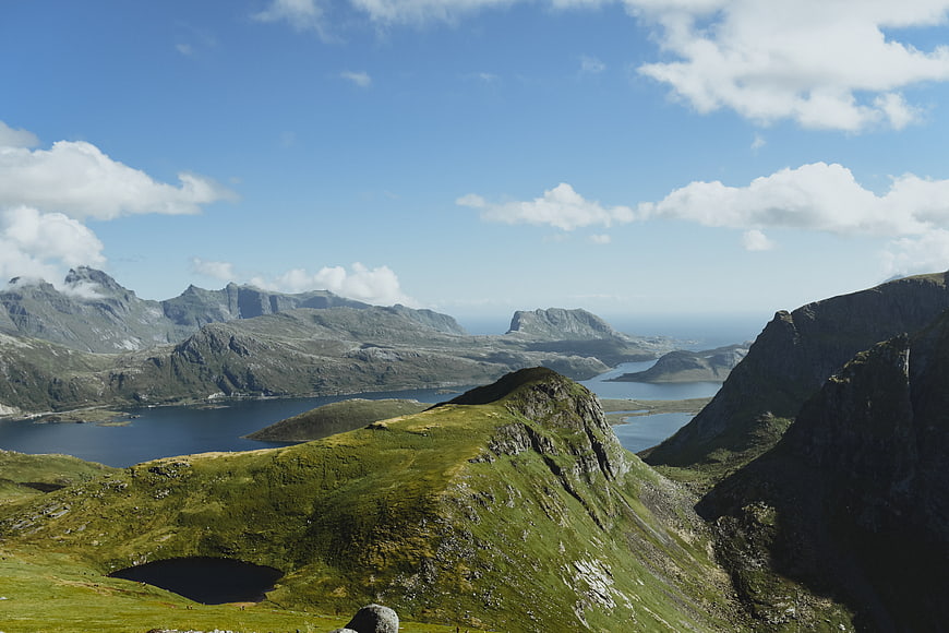 Scenic Lofoten Islands Mountain Ridge Landscape with Fjord