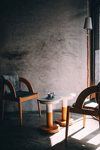 Minimalist Interior with Wooden Chairs and Coffee Table