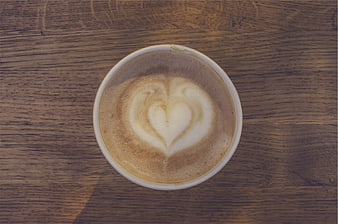 Top View of Latte Art Heart on Wooden Table