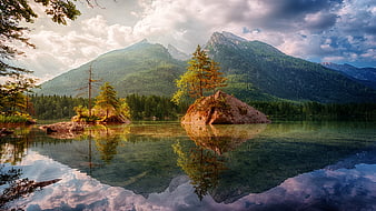 Scenic Lake Hintersee Reflection in Berchtesgaden Alps