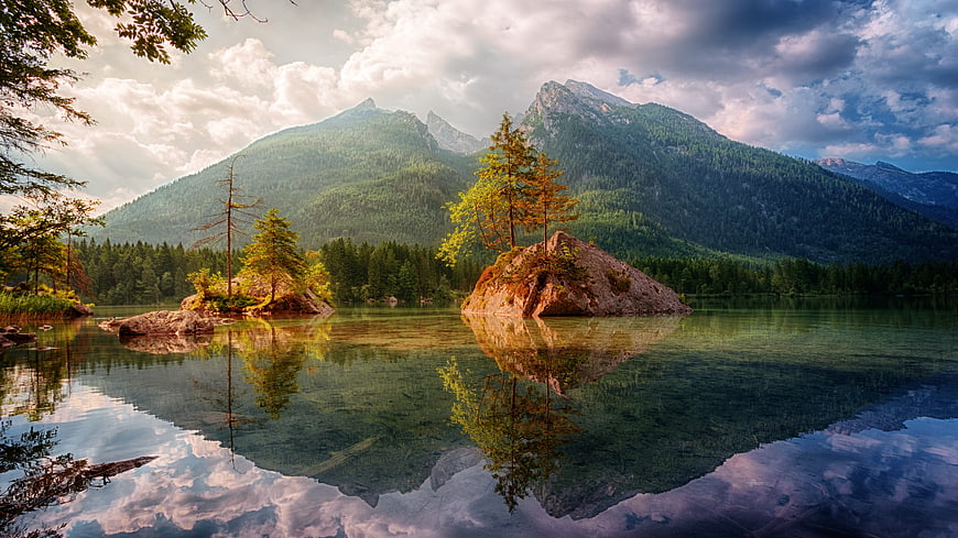 Scenic Lake Hintersee Reflection in Berchtesgaden Alps