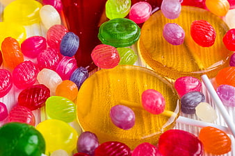 Colorful Jelly Beans and Lollipops Flat Lay
