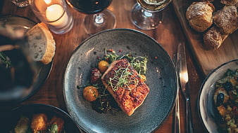 Overhead View of Gourmet Seared Salmon Dinner