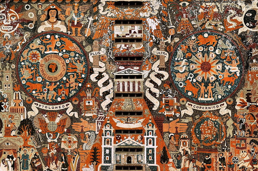UNAM Library Mural Detail with Ptolemy and Copernicus Celestial Maps
