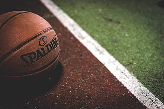 Close-up of Spalding Basketball on Outdoor Court