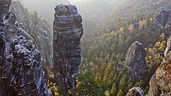 Dramatic Sandstone Rock Needle in Saxon Switzerland Forest