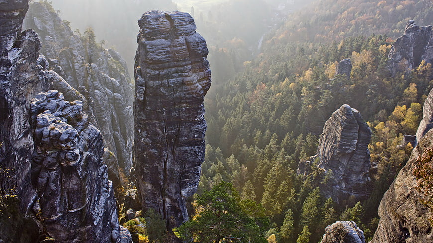 Dramatic Sandstone Rock Needle in Saxon Switzerland Forest