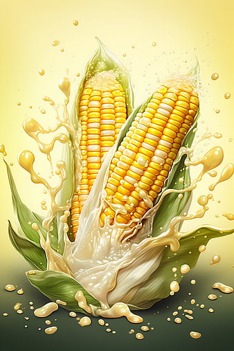 Fresh Corn Cobs with Creamy Liquid Splash