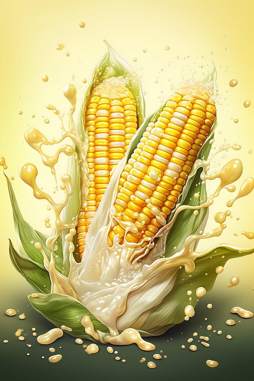 Fresh Corn Cobs with Creamy Liquid Splash