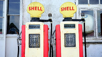 Vintage Shell Gas Pumps with Premium and Regular Labels