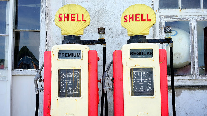Vintage Shell Gas Pumps with Premium and Regular Labels