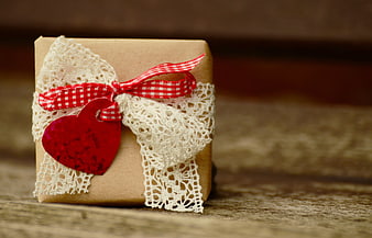 Rustic Gift Box with Lace and Red Heart