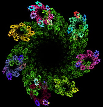 Colorful fractal flower pattern on black background
